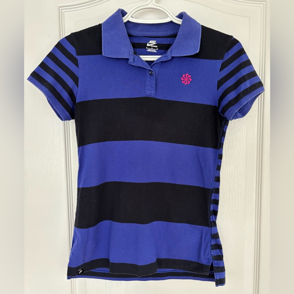 Nike Black and Blue Striped Polo Shirt